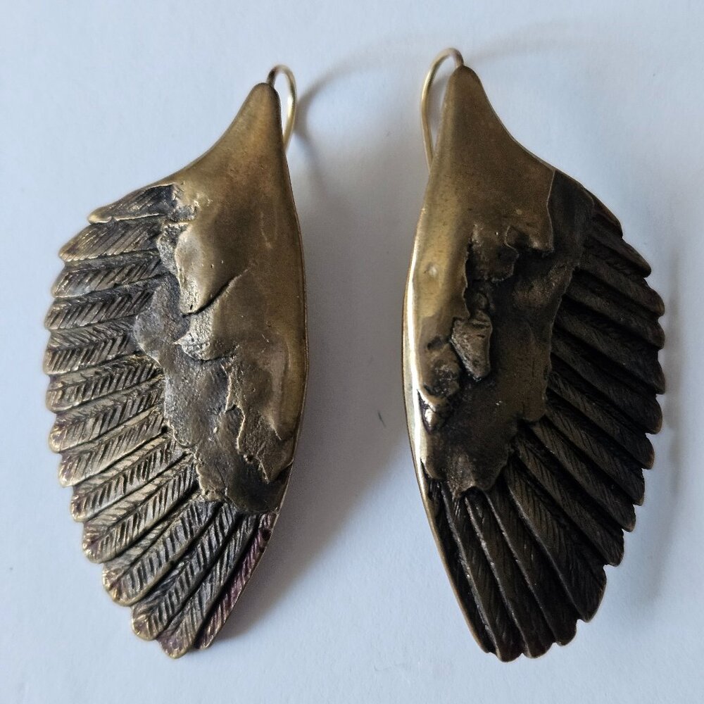 Gold-toned feather pierced earrings